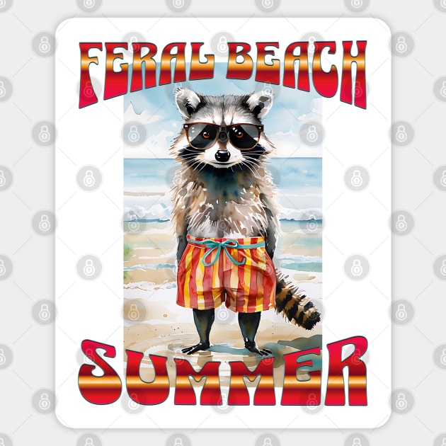 Feral Beach Summer funny raccoon in swim trunks Sticker by Luxinda